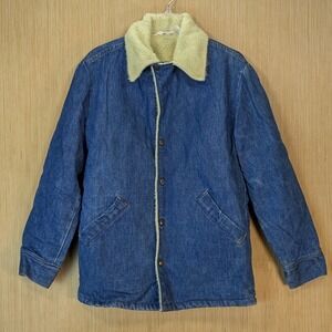 Big Smith Denim Sherpa Lined Trucker Jacket Mens XL Blue Jean Coat Vtg 60s Retro